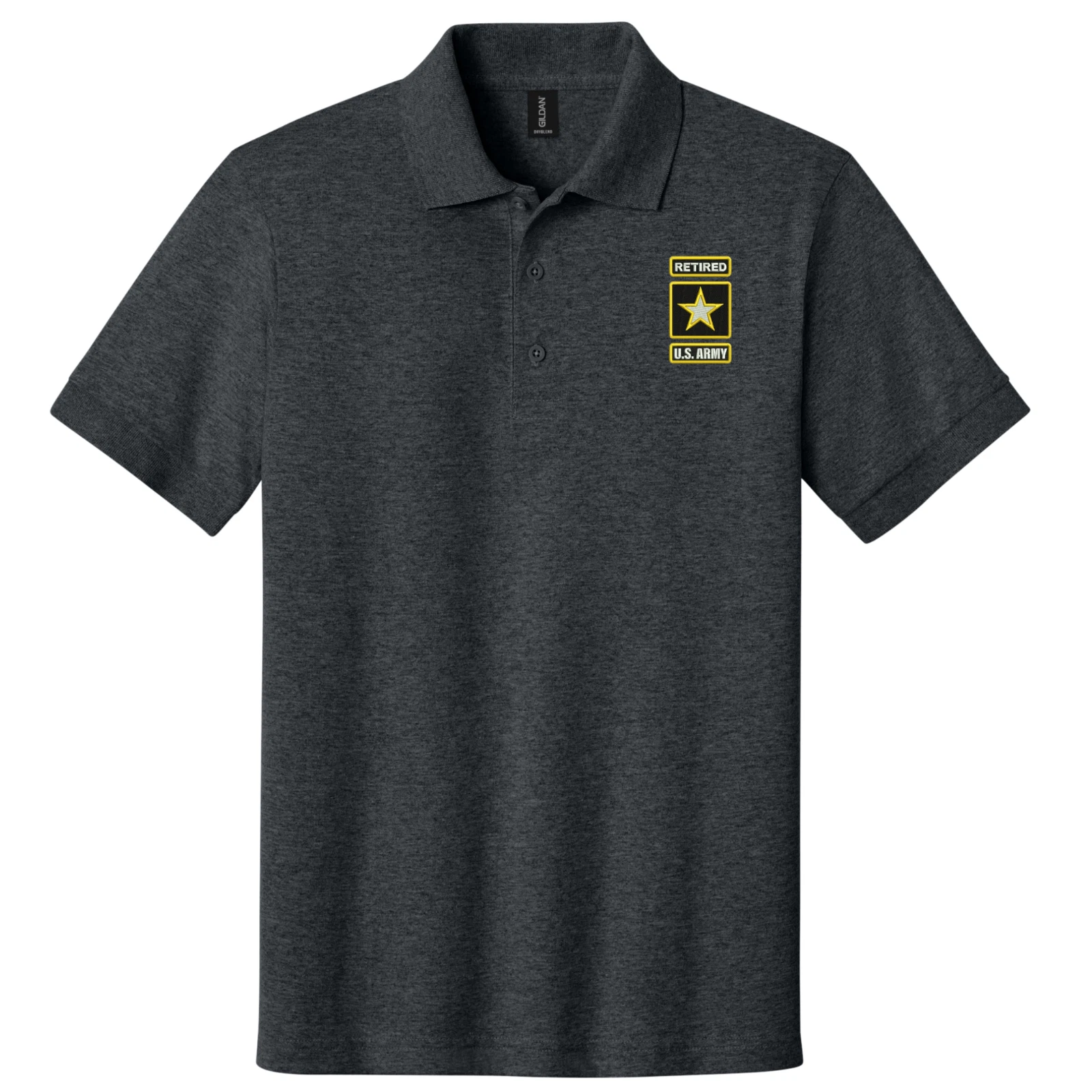 US Army Retired Embroidered Polo Shirt -Dark Heather Gray- Officially Licensed