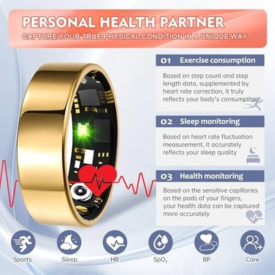 Smart Ring Health Tracker, Stappentelling Slaaptracking Fitness
