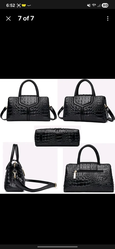 Bolsos de mano blancos para mujer Cartera clásica patrón de cocodrilo imitación cuero, correa Foto 2 de 4