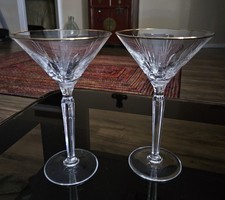 Elegant Crystal Etched Martini Glasses With Flare Pattern Set Of 2 Vintage 4 Oz