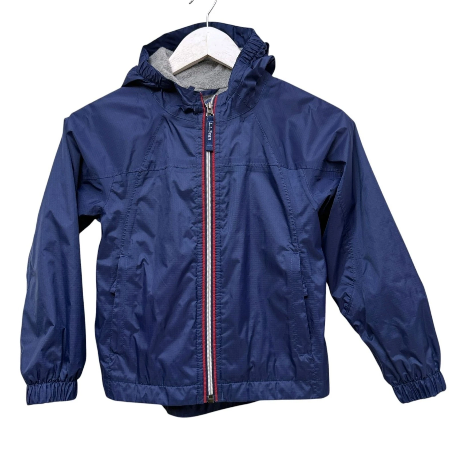 L.L. BEAN Boys Jacket Size 5-6 Fleece Lined Windbreaker Blue Hooded Kids Outdoor