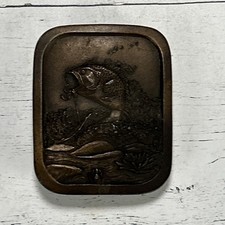 Vintage Brass Bass Fishing Belt Buckle 1976 Indiana Metal Craft Heavy Fisherman