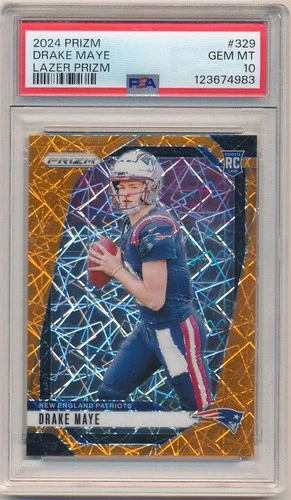 DRAKE MAYE 2024 PANINI PRIZM 329 RC ROOKIE LAZER PRIZMS PATRIOTS PSA 10 GEM MINT