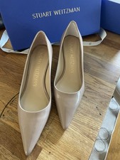 Stuart Weitzman Beige Patent Leather Pointed Toe Kitten Pump Heels Women 37.5