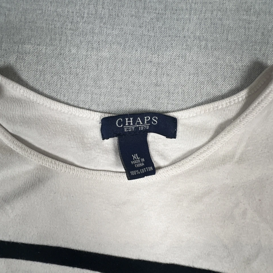 Camisa CHAPS Para Hombre XL Manga Larga Cuello Redondo Blanca Azul Negra Rayas 100% Algodón Foto 2 de 4