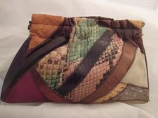 Vintage Multi Color Patchwork Exotic Snakeskin Leather Shoulder Bag Clutch Purse