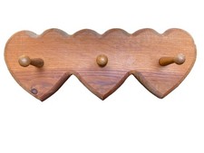 Vintage 3 Peg Wooden Heart Shape Hooks Cottagecore Grandmacore 13&rdquo; Country Key