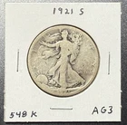 1921 S Walking Liberty Silver Half Dollar 50c - Free S/H After 1st Item