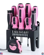 22-Piece Pink Tool Set, Small Magnetic Screwdriver & 10ft Tape Measure for Women