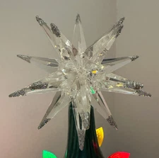 LARGE CLEAR MORAVIAN STAR 3" Ceramic Christmas Tree Topper Silver Glitter Tip