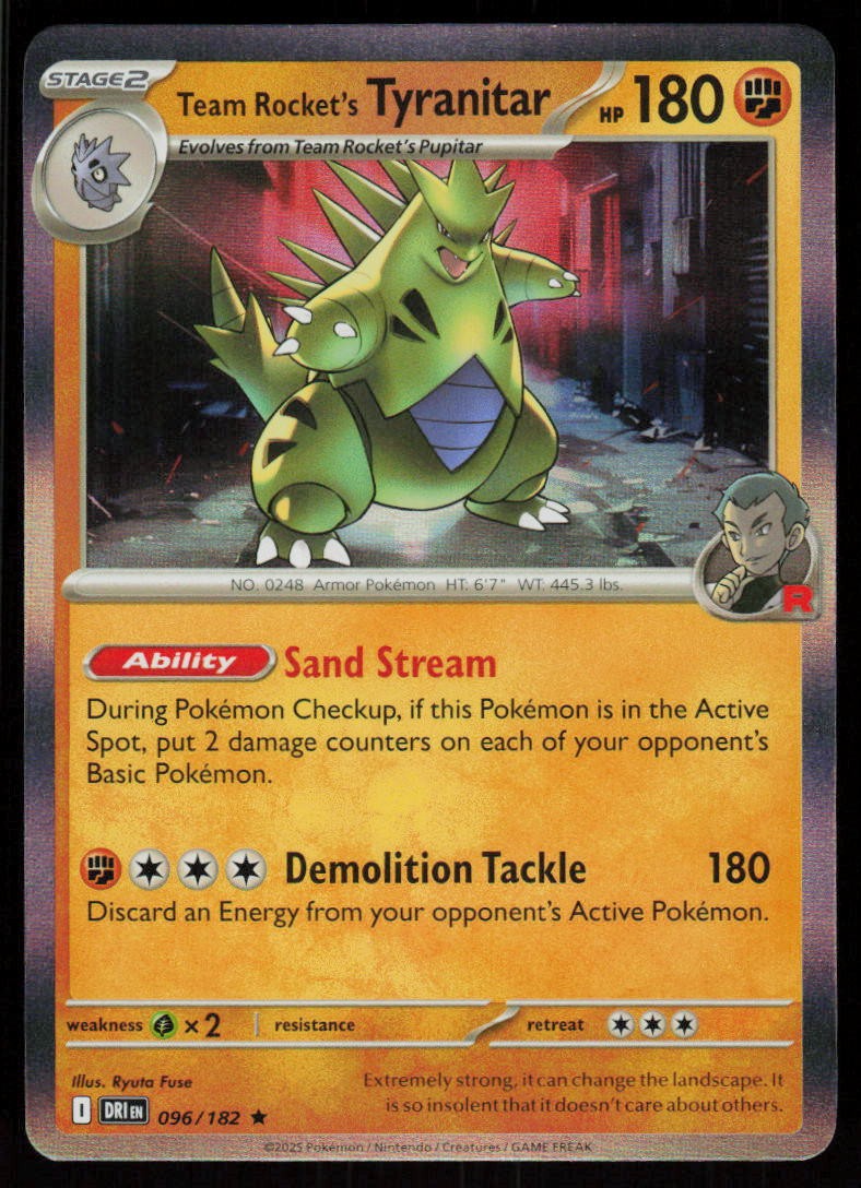 Team Rocket's Tyranitar 096/182 Rare Destined Rivals Pokemon Holo Near Mint