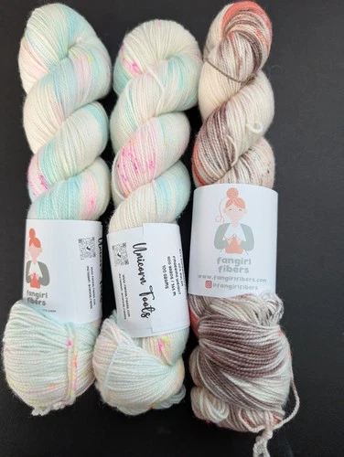 Destash -hand dyed yarn lot of  3 skeins,  Fan Girl Fibers Unicorn Toots x2 - product listing photo