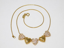 Vtg JOAN RIVERS Reversible 5 Puffy Heart Pave Crystal & Ribbed Slider Necklace