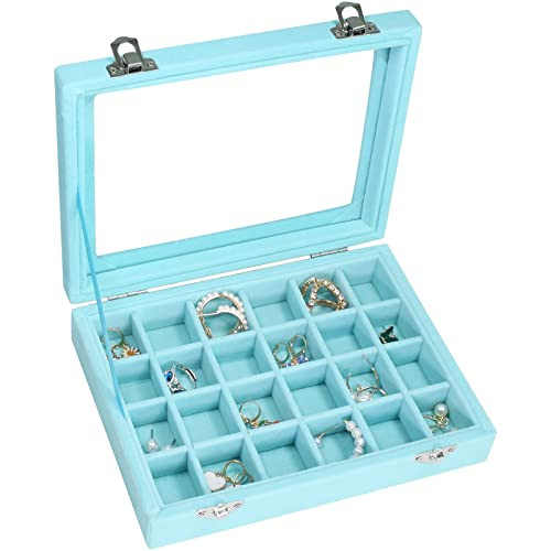 Velvet Jewelry Box 24 Grid Jewelry Ring Display Organiser Box Tray Holder