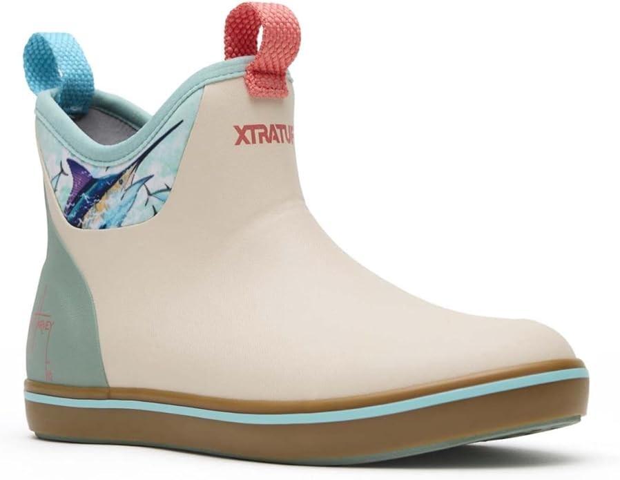 Xtratuf Womens 6 in Ankle Deck Boot - Guy Harvey Bone White/Iceberg/Marlin