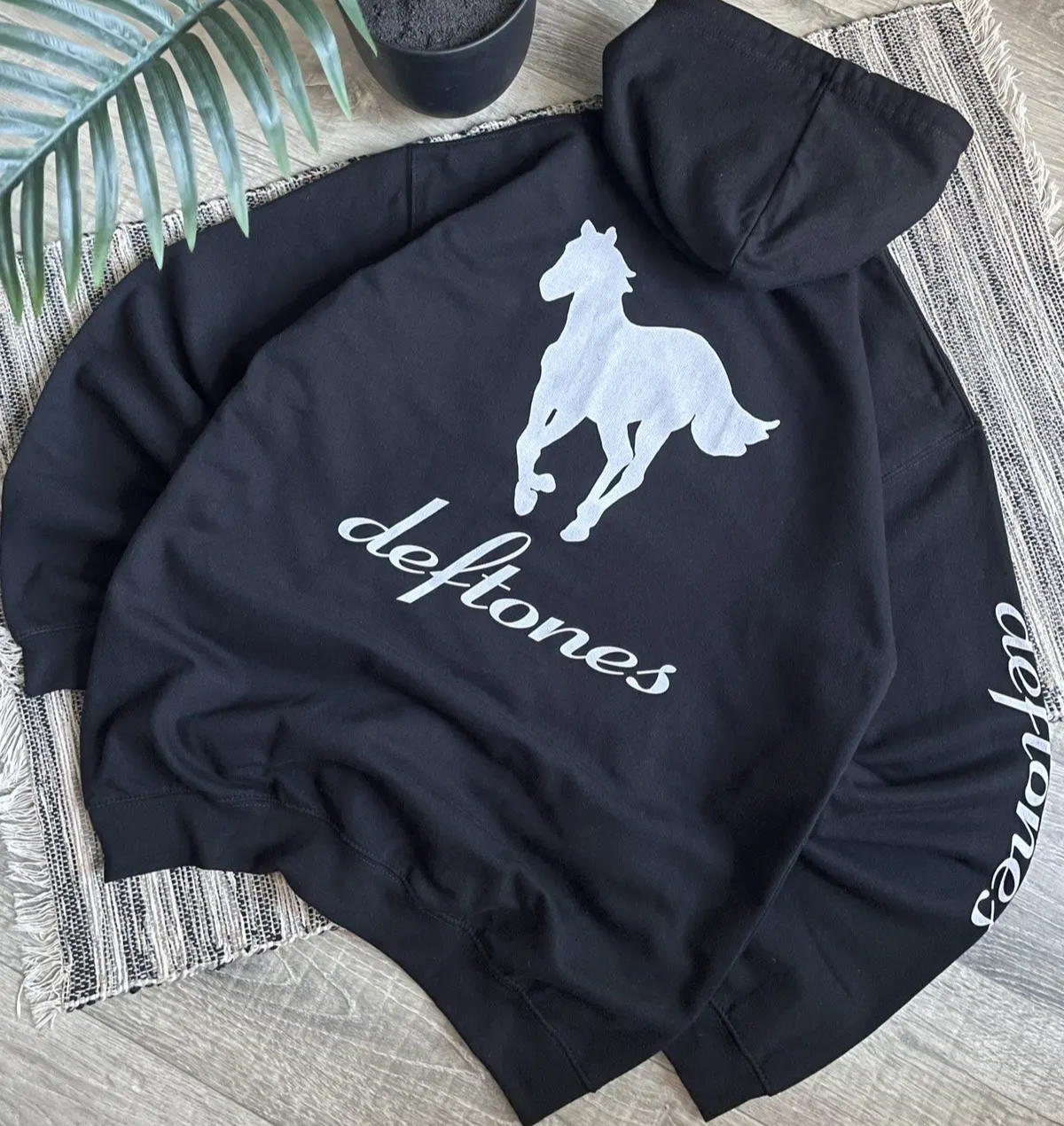 DEFTONES WHITE PONY 00s VINTAGE Pullover Felpa con Cappuccio L Nero RARO