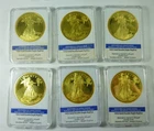 Lot: 6 Double Eagles 1933 Tribute Proof Medals 40mm Coin Gilded in 24k Gold
