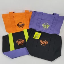 NWT Trader Joe's HALLOWEEN 2025 Mini Canvas Tote Bag Purple Black Set Of 4 Lot