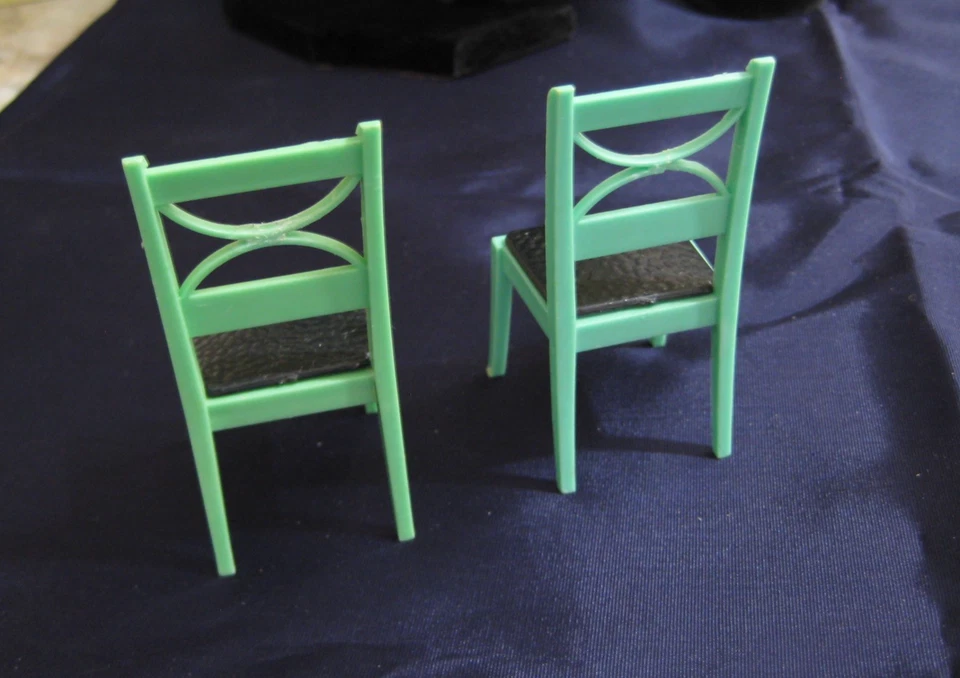 2 cadeiras de cozinha/jantar vintage RENWAL 1950s casa de bonecas verde ex raro perfeito estado - Imagem 4 de 4