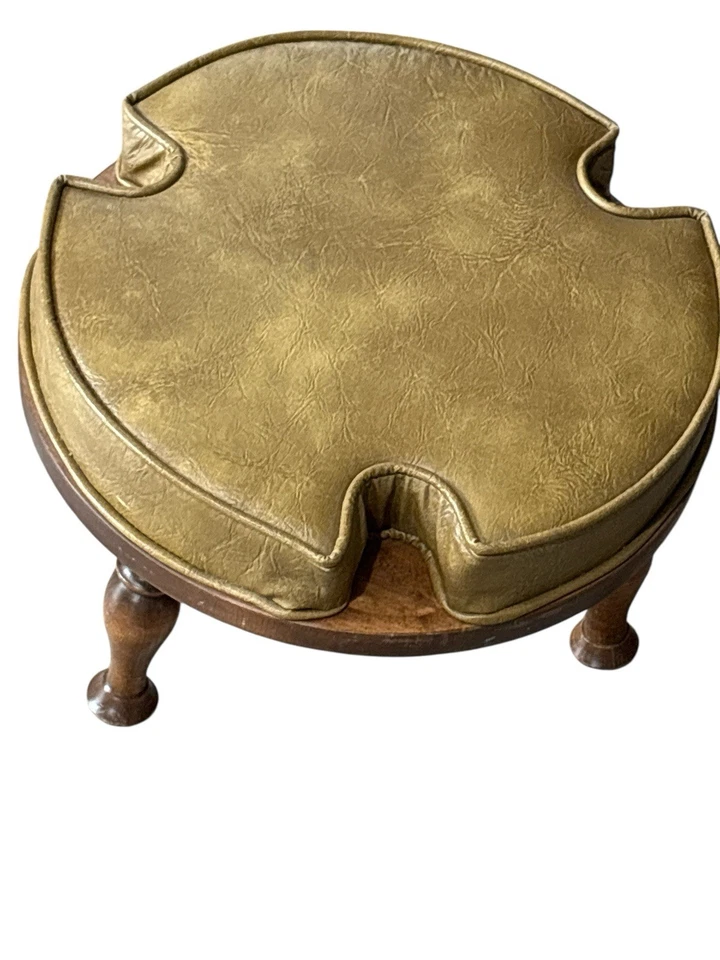 Vintage Stacking Foot Stool Ottoman BROWN Leather 70s MCM 13” ROUND - Image 2 of 4