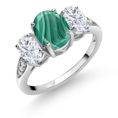 10K White Gold Green Malachite White Moissanite and White Lab Grown Diamond 3