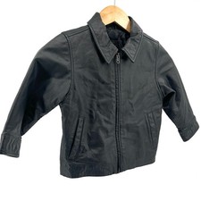 Vintage Y2K GAP Black Genuine Leather Minimalist Kids Moto Jacket