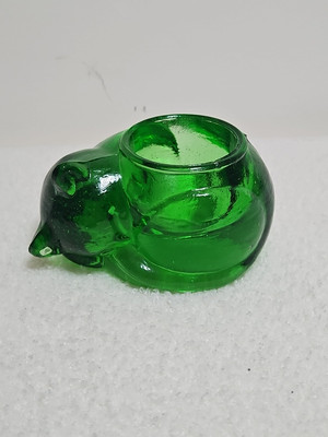 Vintage Indiana Glas dunkelgrün Glas schlafende Katze Katze Katze Votivkerzenhalter