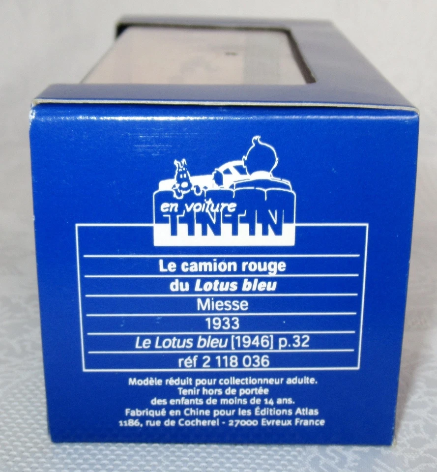 EN VOITURE TINTIN 1/43 ATLAS LE CAMION ROUGE DU LOTUS BLEU CERTIFICAT OK - Photo 2/4