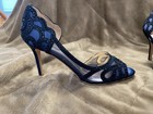 Badgley Mischka Shoes Size 7.5 Blue Peep-Toe Pumps Heels Satin Embellished — photo 2