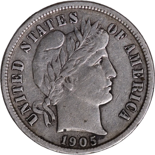 1905 10c Barber Dime ~ VF