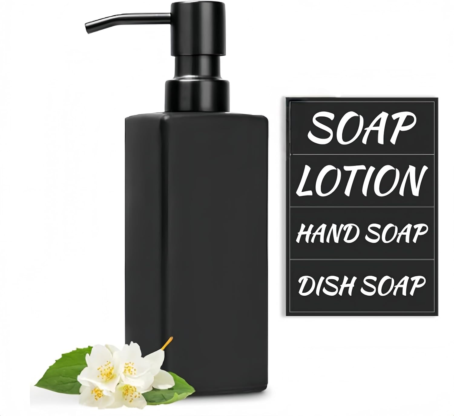 Black Soap Dispenser with Stainless Steel Pump 350Ml Matt Square Hand Dish Handw