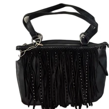 Shyanne Black Studded Fringe Carry Shoulder Bag