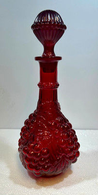 MCM Ruby Red Glass Grape Cluster Decanter Genie Bottle West Virginia Style VTG
