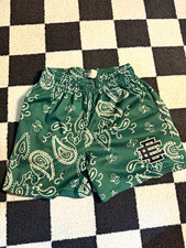 Eric Emanuel EE Basic Short Green Paisley Mesh Drawstring Elastic Waist Logo L
