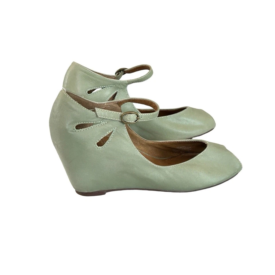 Zapatos de salón de cuña Jeffrey Campbell Regina talla 8 cuero verde punta abierta correa para el tobillo Foto 3 de 4