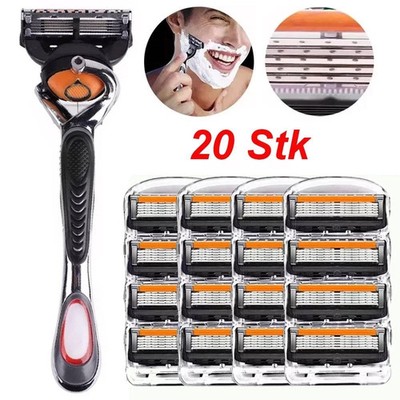 RASIERKLINGEN 20x FÜR GILLETTE FUSION 5 PROGLIDE EDELSTAHL-KLINGEN ERSATZ+GRIFF