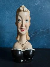 VINTAGE LADY HEAD VASE RELATED DAVAR BLONDE “BIG BOOB” WINKING ASH TRAY 5.5”