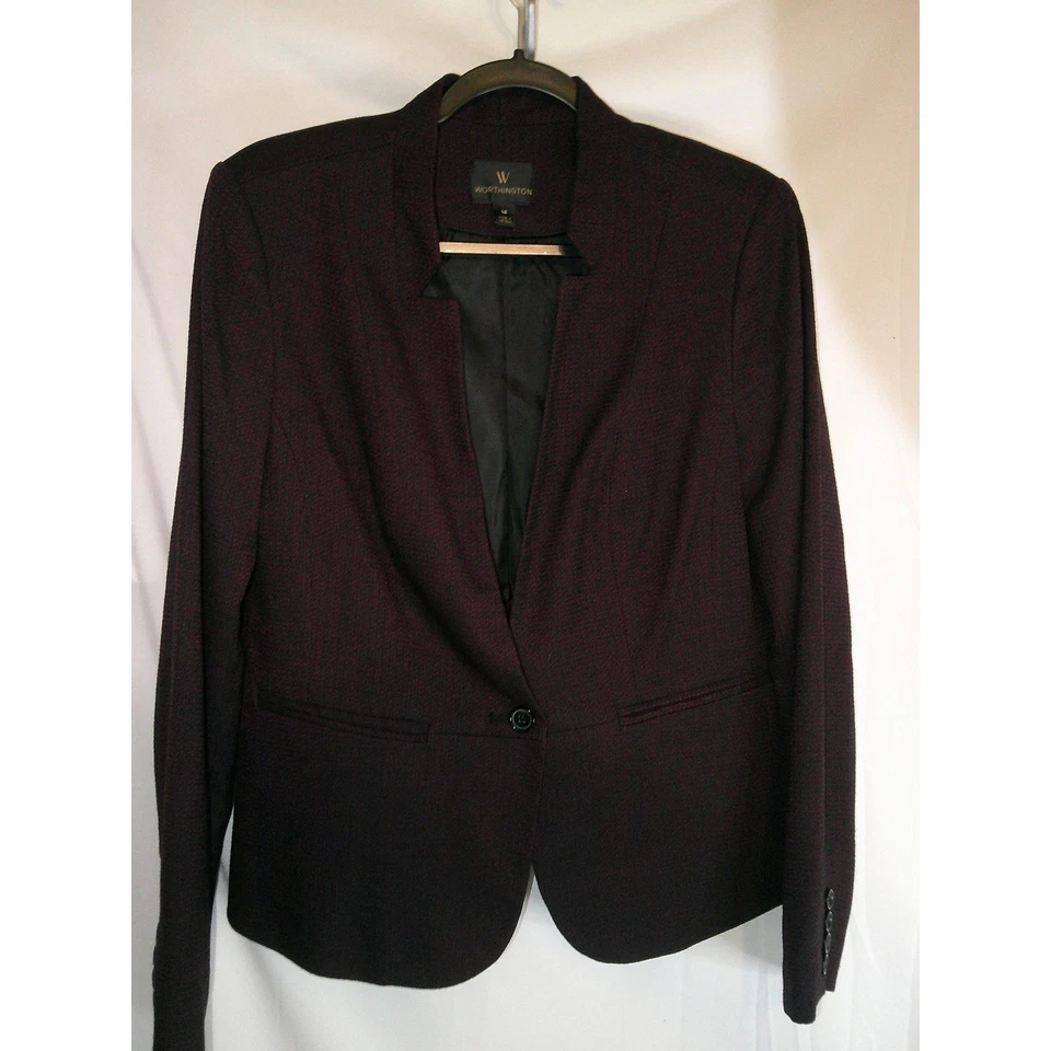 Worthington Womens Suit Set Blazer Pants Burgundy Textured Size 10 - Image 3 of 4