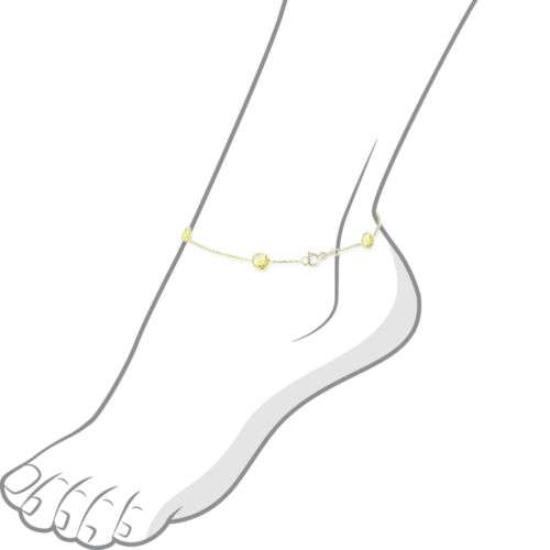 14K Yellow Gold Anklet Bracelet with Lemon Topaz Gemstones 9.5 Inches - Picture 2 of 2