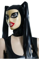 Latex Hood Maid Rubber Drama Mask Ponytail Rubber Wigs Cosplay Fetish Party BDSM