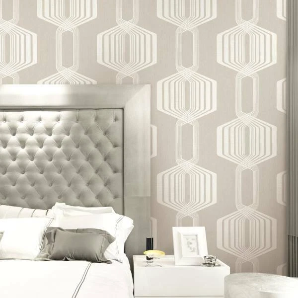 Papel Pintado Gris Óptico Hexágono Raya Geométrica, 60 pies cuadrados por perno Foto 2 de 3