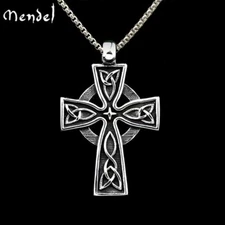 MENDEL Mens Large Celtic Trinity Knot Cross Pendant Necklace Stainless Steel Men