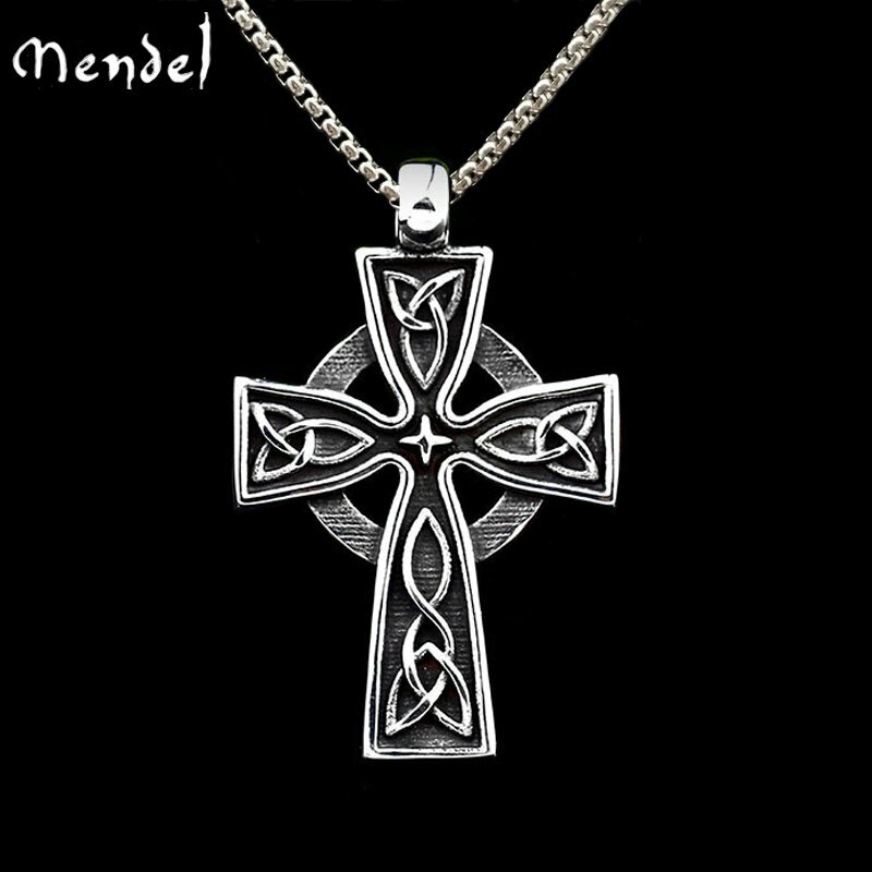 MENDEL Mens Large Celtic Trinity Knot Cross Pendant Necklace Stainless Steel Men