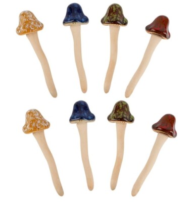8Pcs Ceramic Garden Mushrooms Figurine Decorative Plants Stakes Budding-2