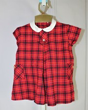 VTG Little Girls 1960s Tiny Town Togs Size 3T 4T Plaid A-Line Linen smock dress
