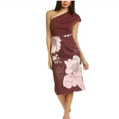 Ted Baker braunes asymmetrisches figurbetontes Kleid Nimala Größe 4 UK 14