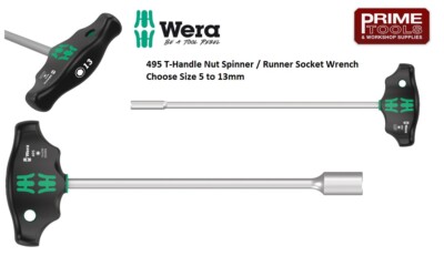 Wera 495 T-Griff Nuss Spinner / Runner Steckschlüssel Sechskant metrisch wählbar 5-13mm