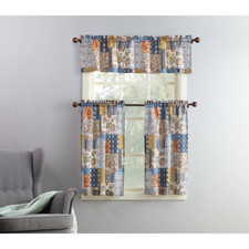 Stylish Microfiber Tier and Valance Kitchen Curtain Set Window Decor 3 Piece