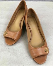 TORY BURCH Wedges Heels Peep Open Toe Leather Pumps Size 5.5