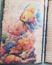 Junk Journal Booklet "UNDER THE SEA" HANDMADE Cards, Pockets, Ephemera 5.5"x8.5"